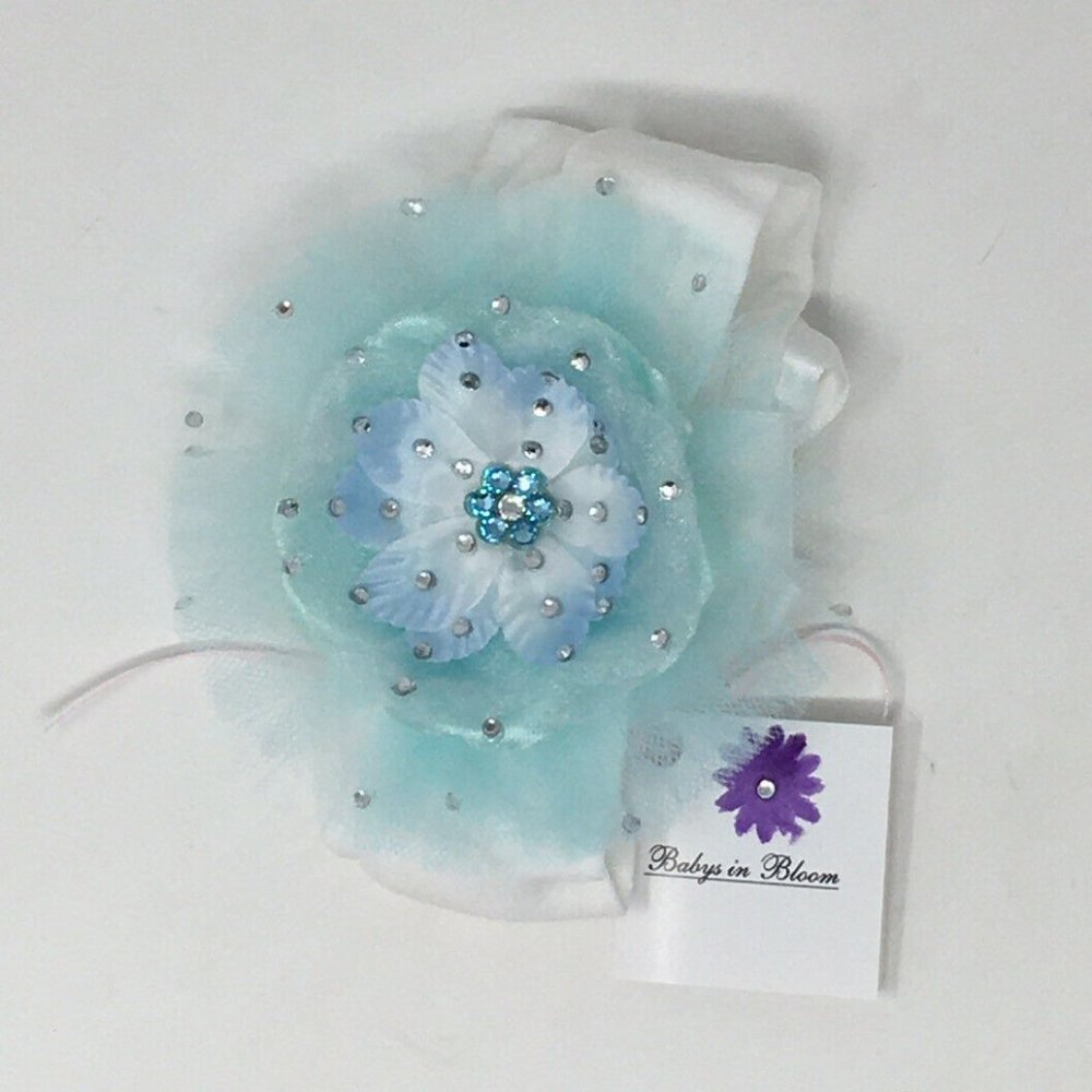 Handmade Baby Girls Headband Blue Flower 0-12m